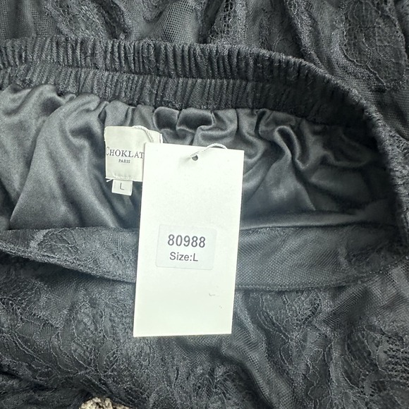 Black Lace Midi Ho Low Tiered Skirt Chokolate Paris Sz L‎ - Picture 8 of 11